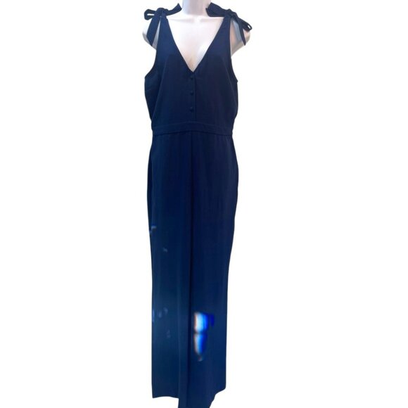 Cupcakes & Cashmere Topeka Jumpsuit M | Navy Crepe Wide-Leg with Shoulder Ties - Picture 1 of 16